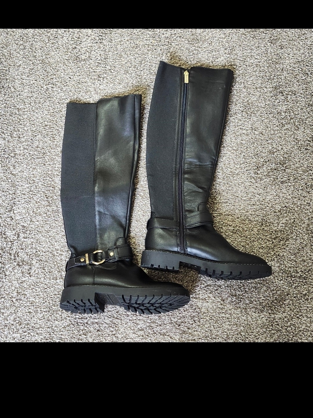 Tommy Hilfiger Joila Classic Black Knee-High Lug-Sole Riding Boots New 6m